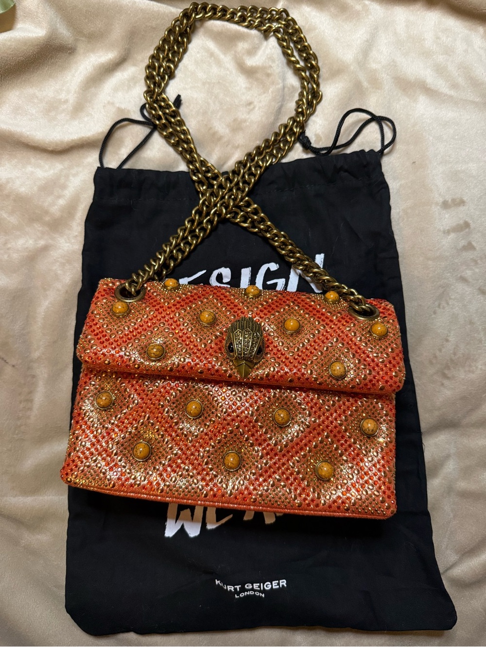 Kurt Geiger Kensington Orange Embellished Chain Shoulder Bag SOLD OUT🔥